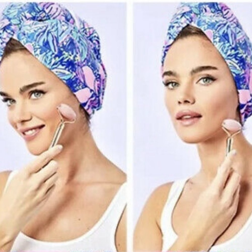 Lilly Pulitzer Self Care Got Your Back Rose Quartz Roller Hair Wrap Spa Set NIB